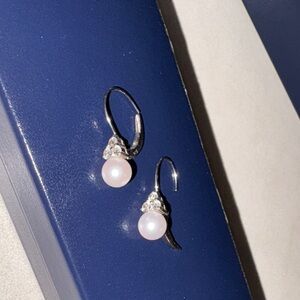 Elegant Pearl & Diamond Drop Earrings